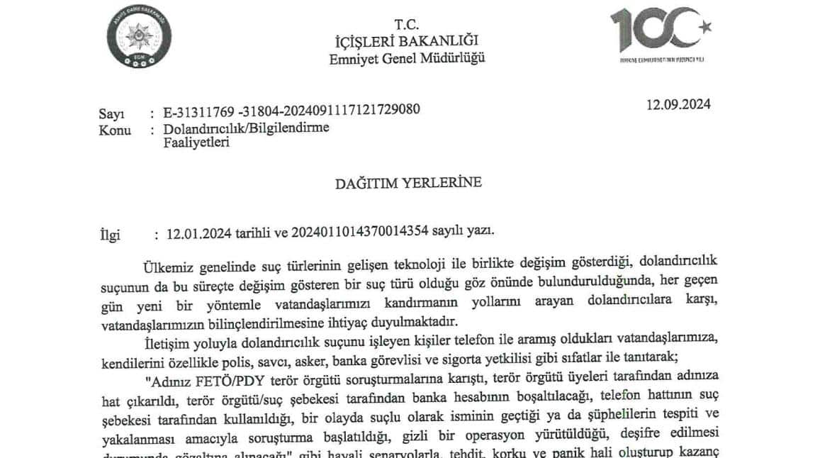 Dolandırıcık Faaliyetlerine Karşı Bilgilendirme